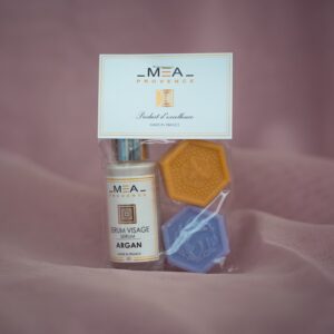 coffret Sérum visage argan savon miel et lavande hexagonal